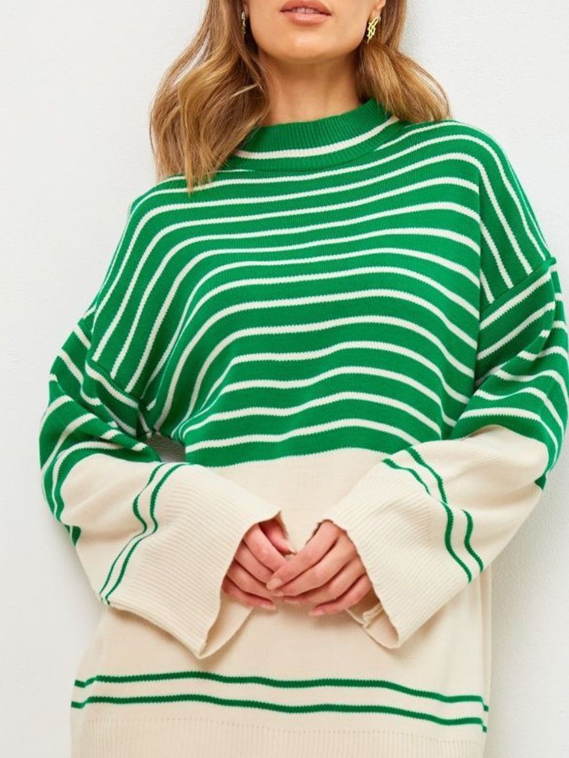 Striped Mock Neck Long Sleeve Sweater