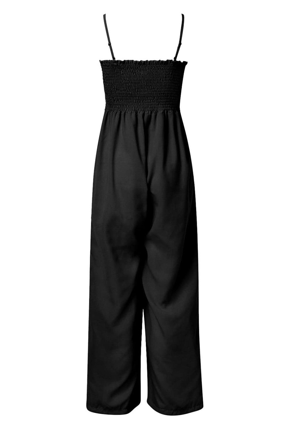 Jumpsuit mit gesmokten Spaghettiträgern und weitem Bein