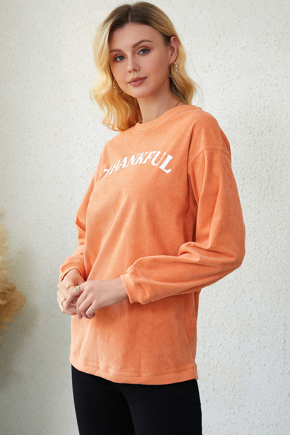 Round Neck Dropped Shoulder THANKFUL Graphic Sweatshirt