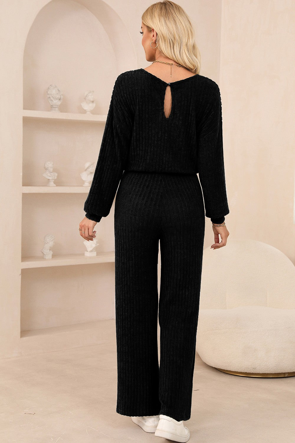 Round Neck Long Sleeve Jumpsuit