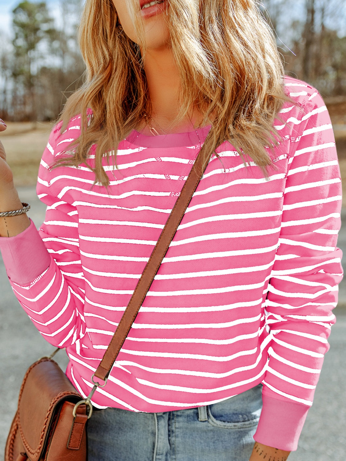 Striped Round Neck Long Sleeve Sweatshirt