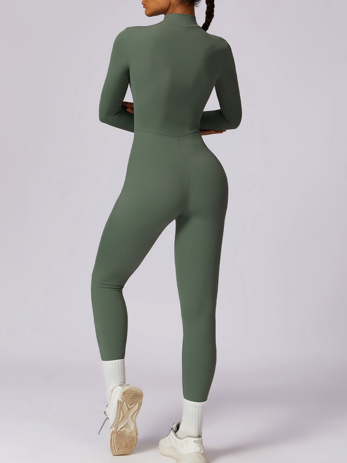 Zip Up Mock Neck Long Sleeve Jumpsuit