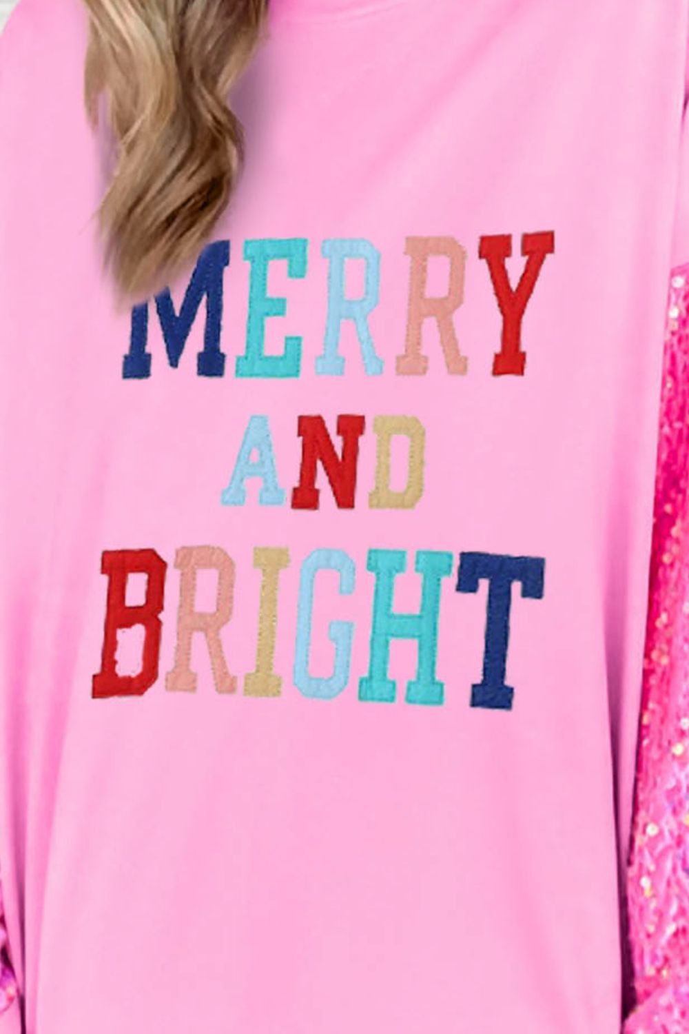 MERRY AND BRIGHT Sequin Long Sleeve Sweatshirt