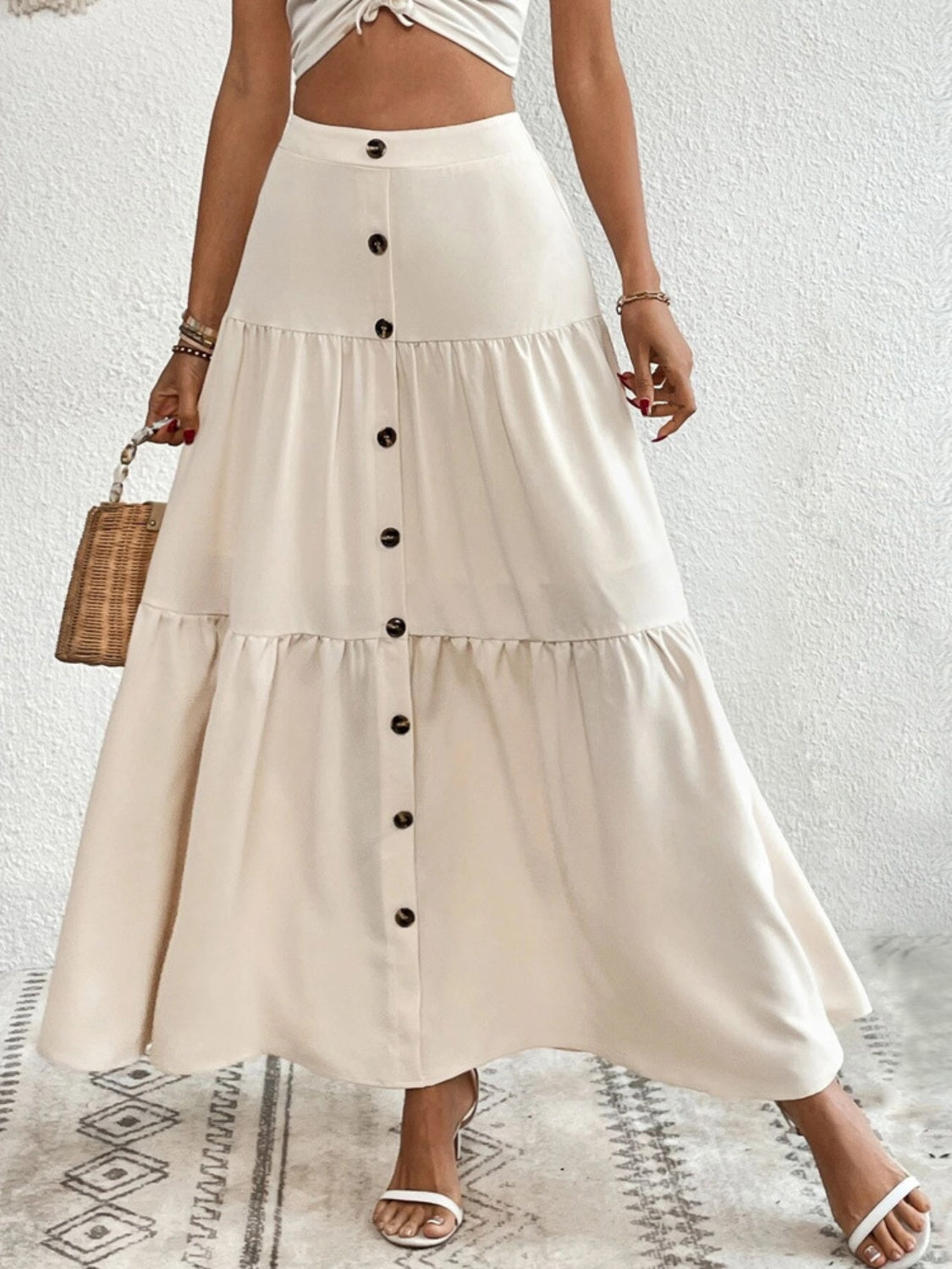 Decorative Button Tiered Skirt