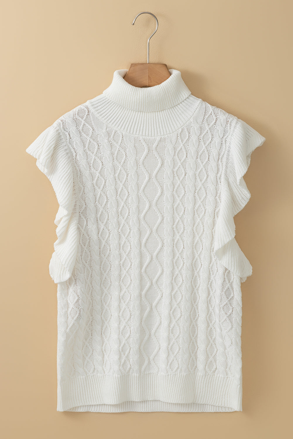 Cable-Knit Turtleneck Cap Sleeve Sweater