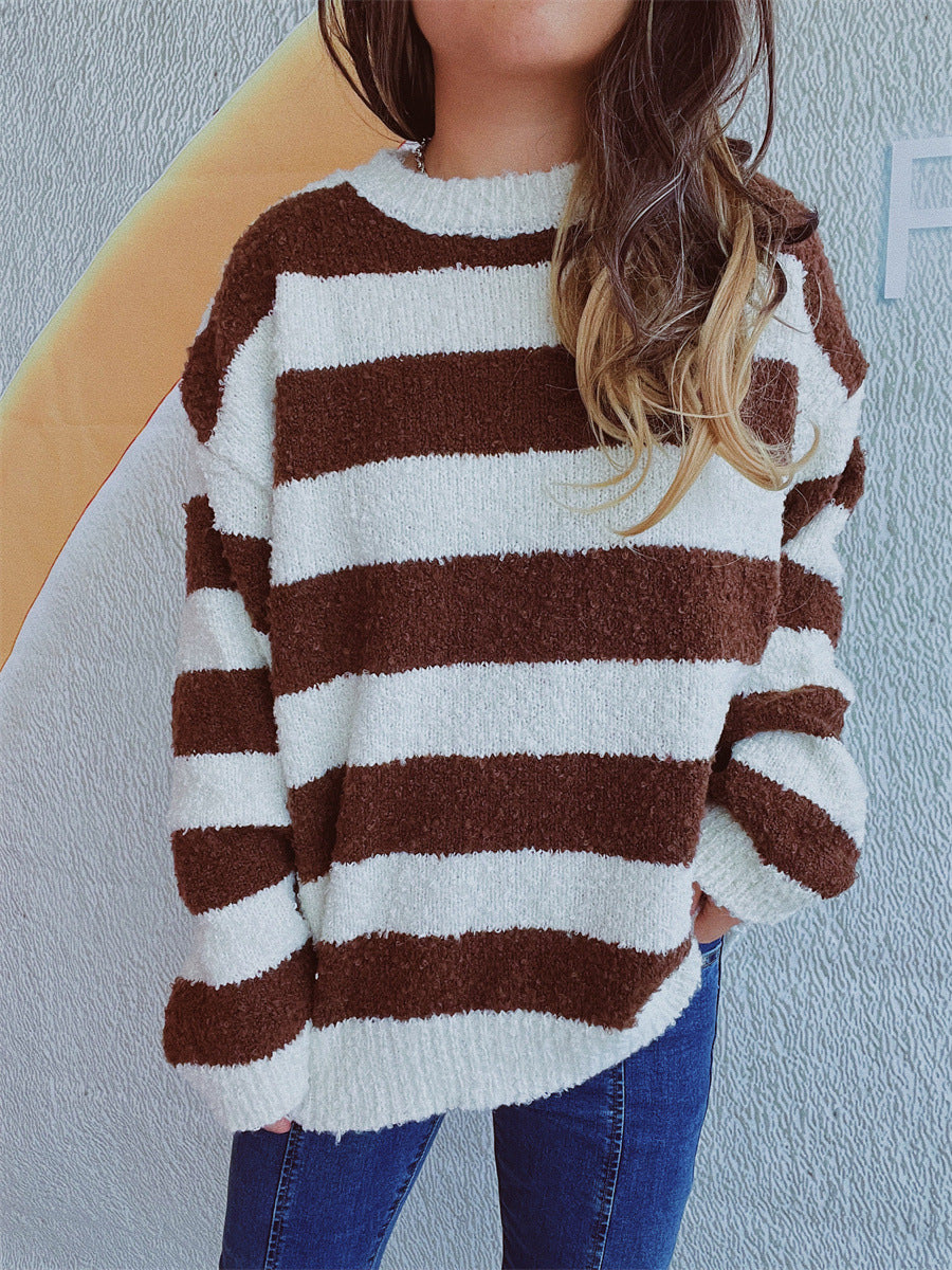 Striped Round Neck Long Sleeve Sweater