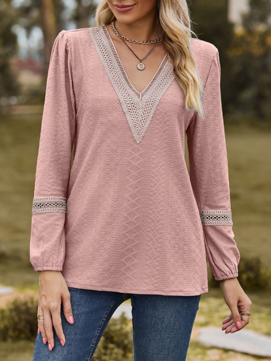 V-Neck Long Sleeve Blouse