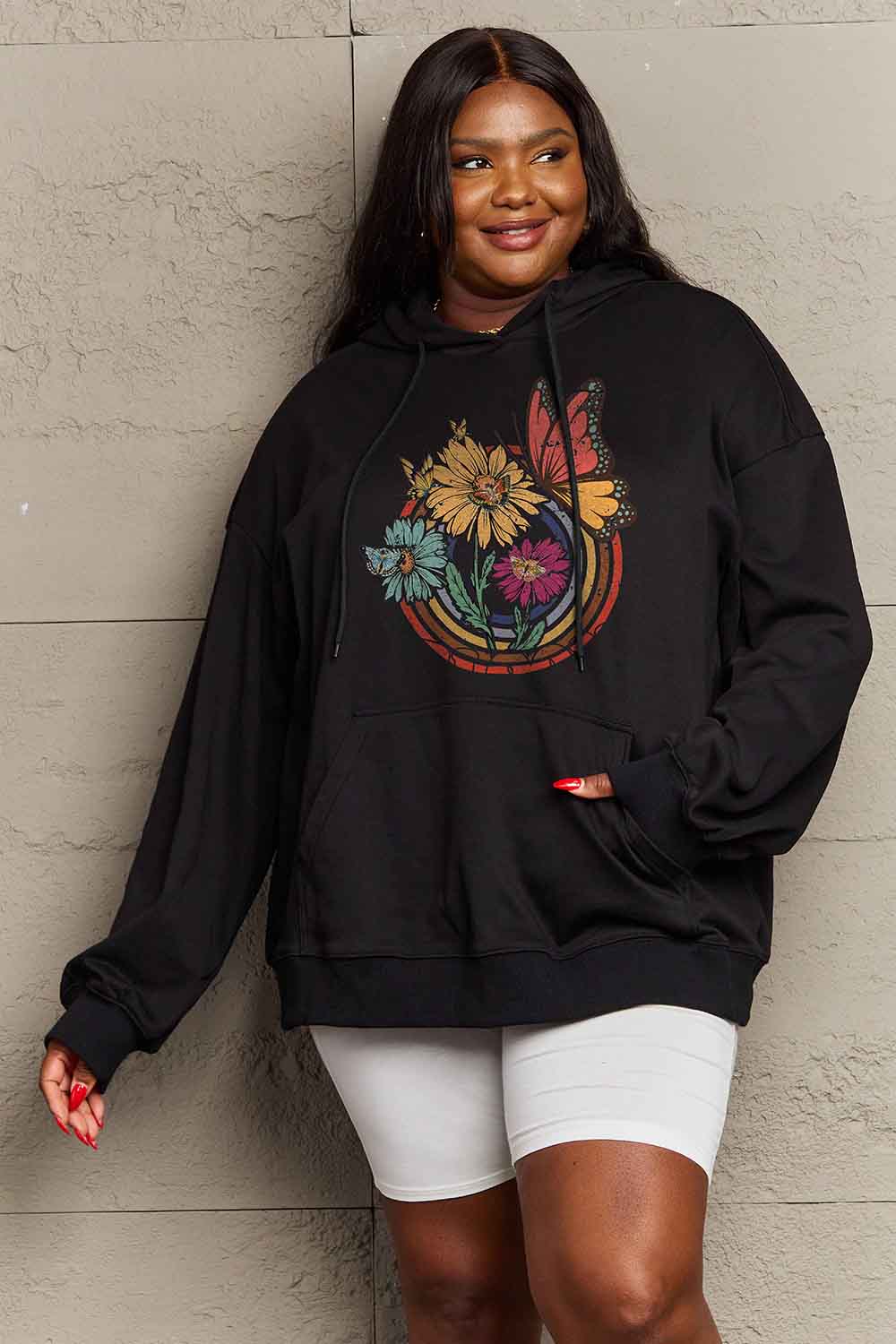 Simply Love Simply Love Full Size Butterfly and Flower Graphic Hoodie