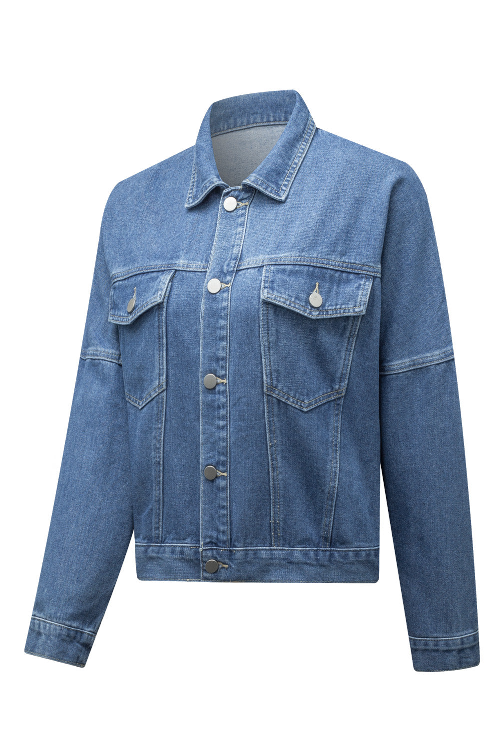 Jeansjacke mit Knopfleiste, überschnittenen Schultern und Taschen