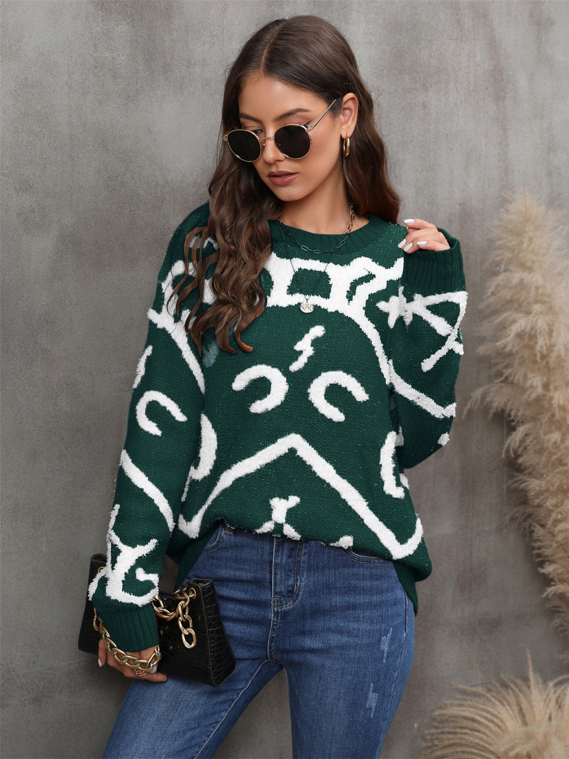 Angel Wings Printed Round Neck Long Sleeve Sweater