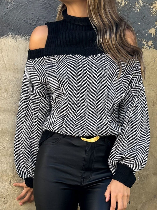 Mock Neck Cold Shoulder Sweater