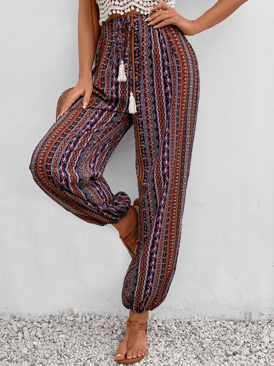 Tassel Printed High Waist Pants