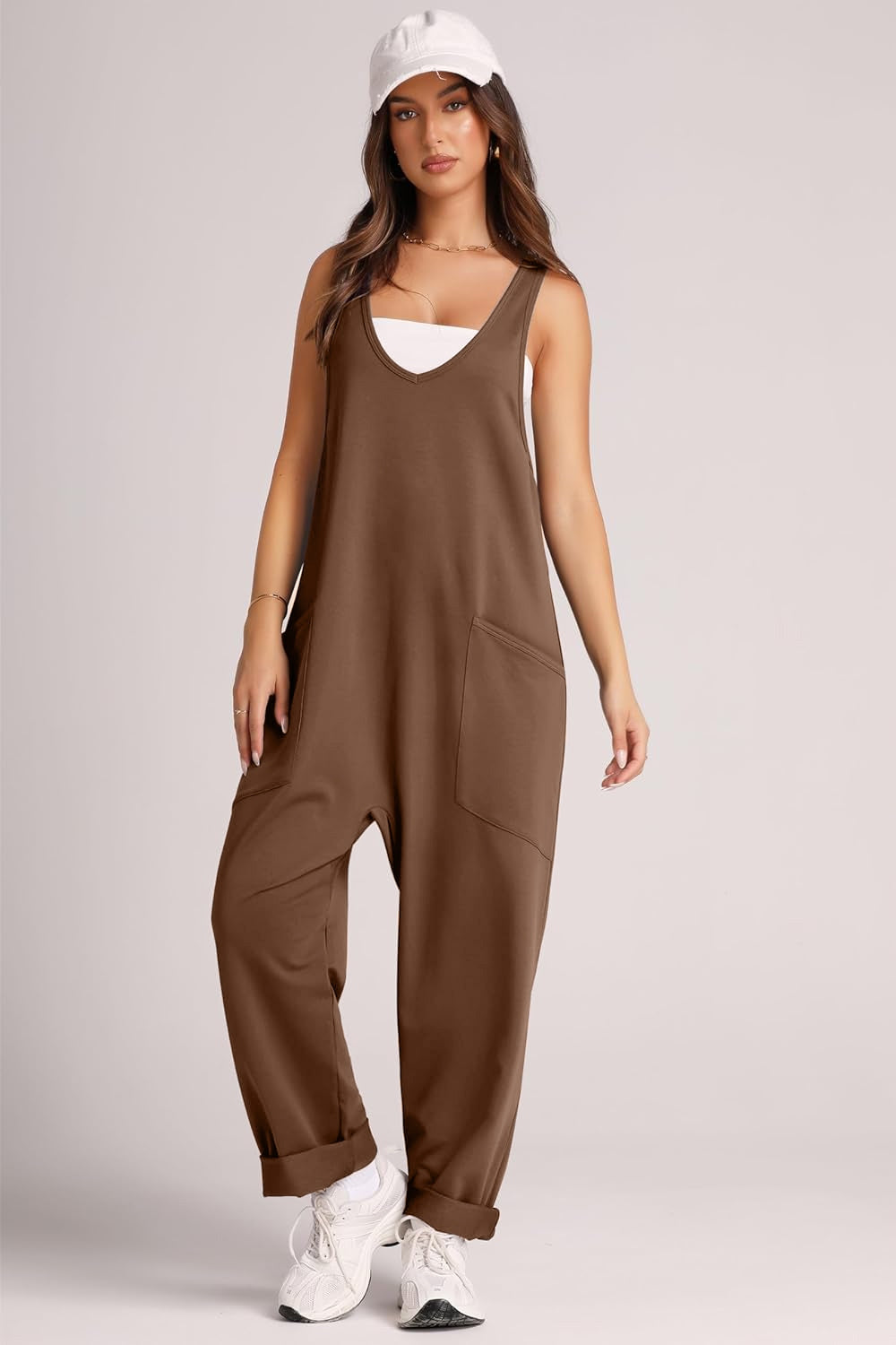 Wide Strap Jumpsuit with Pockets