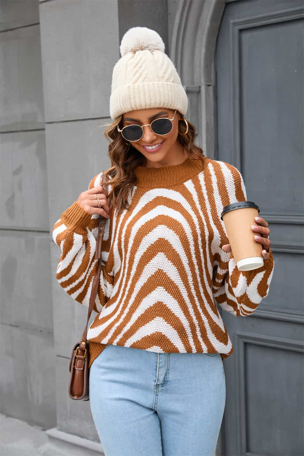 Angel Wings Printed Round Neck Long Sleeve Pullover Sweater