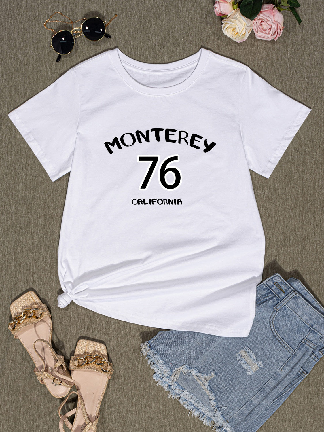 Letter Graphic Round Neck T-Shirt