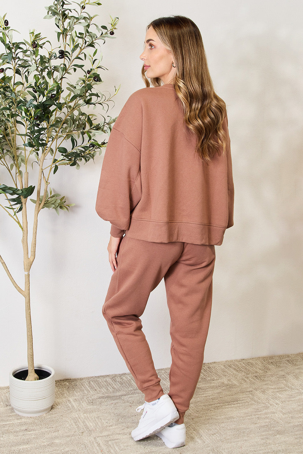 Zenana – Set aus Sweatshirt mit Laternenärmeln und Jogginghose mit Kordelzug