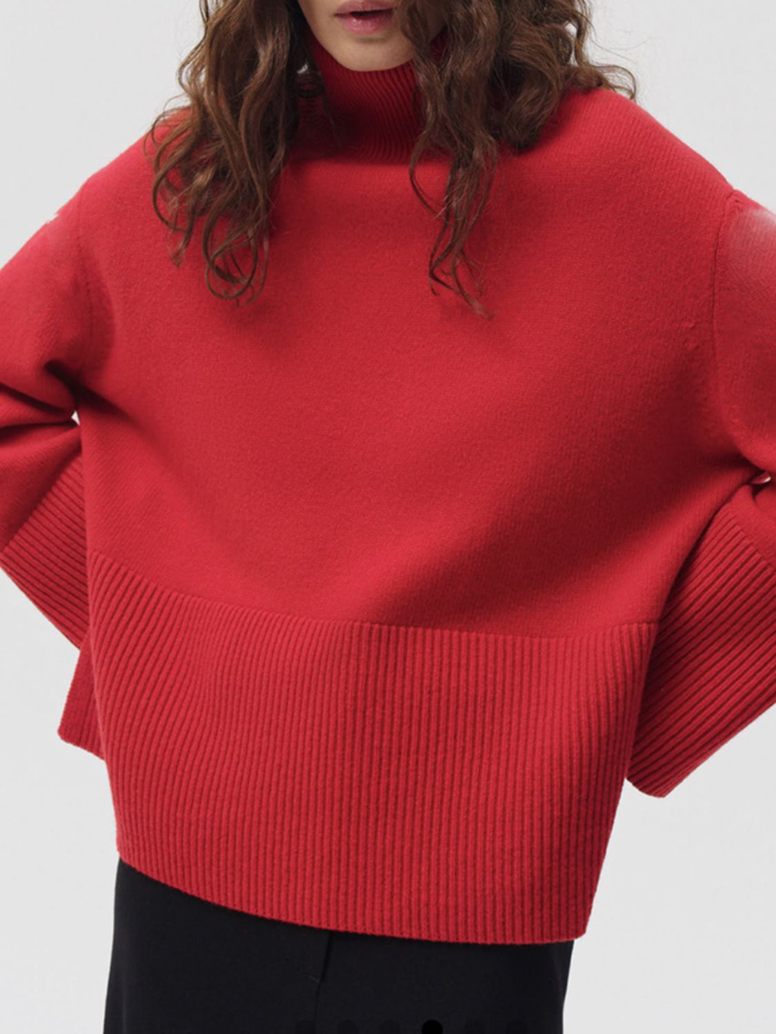 Side Slit Turtleneck Drop Shoulder Sweater