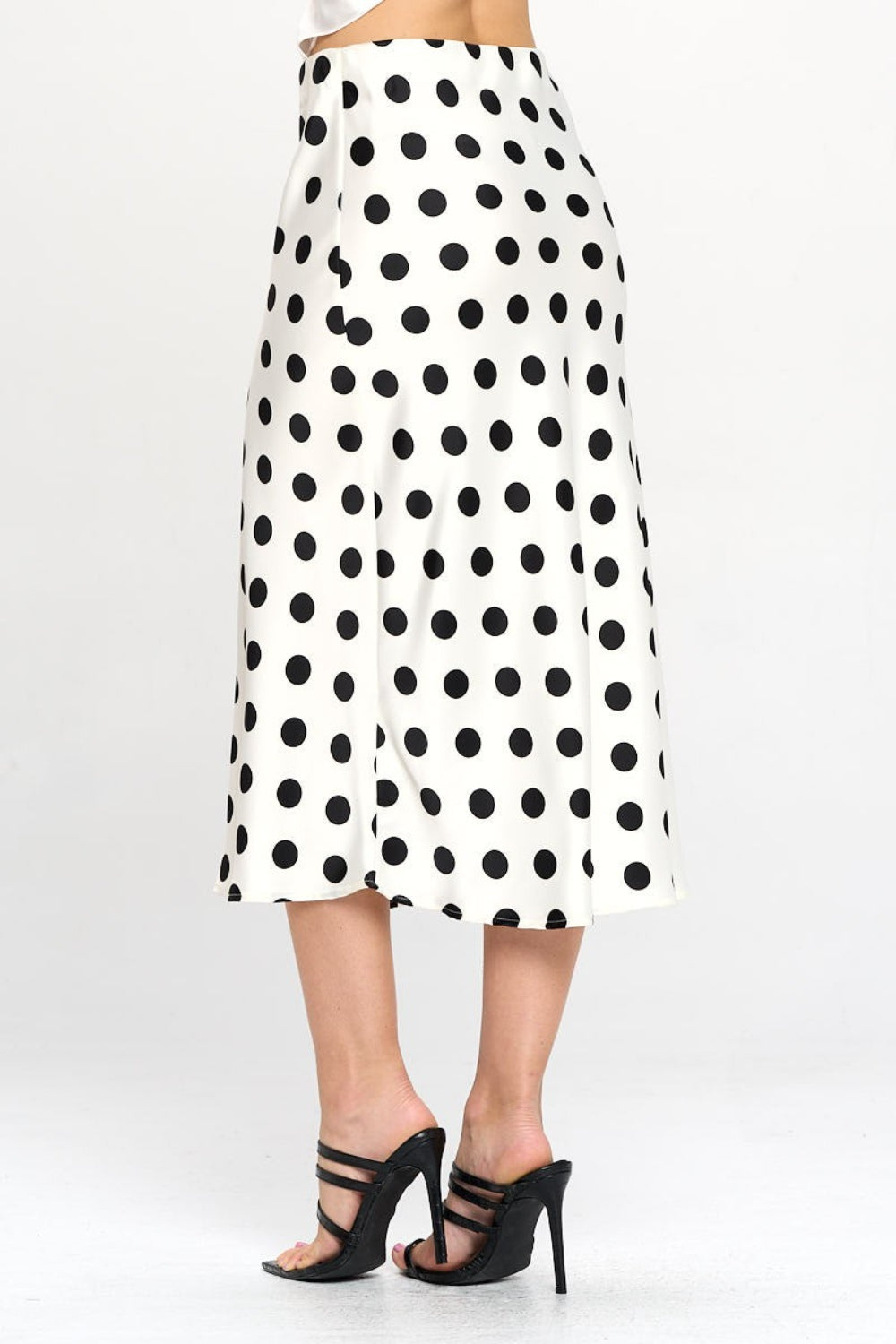 RENEE C Polka Dot Satin Midi Skirt