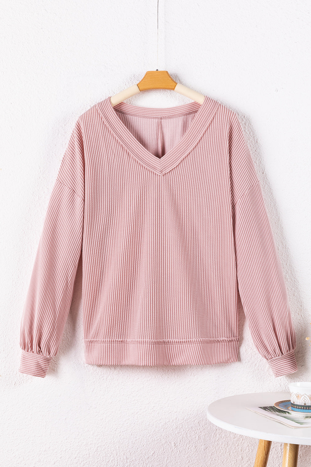 Texture V-Neck Long Sleeve Sweatshirt