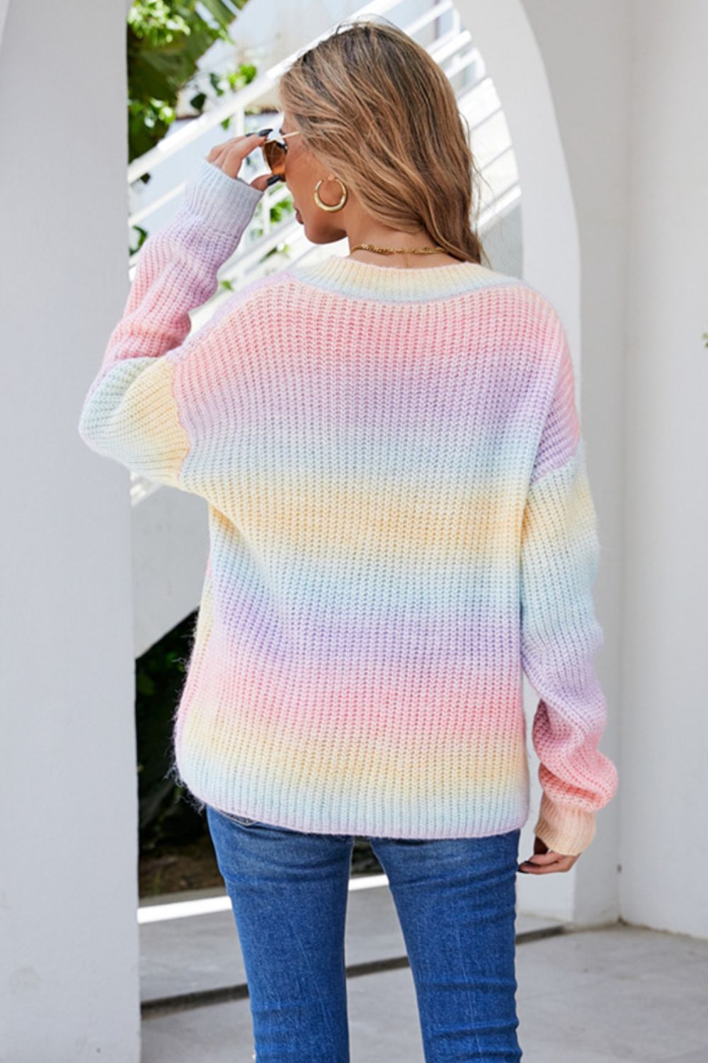 Angel Wings Multicolored V-Neck Rib-Knit Sweater