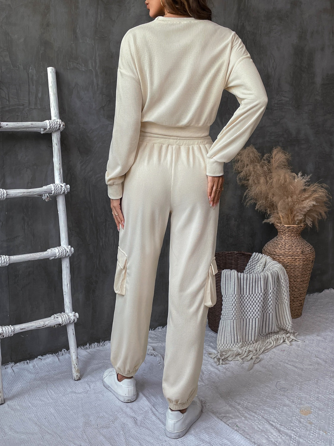 Round Neck Long Sleeve Top and Pants Set