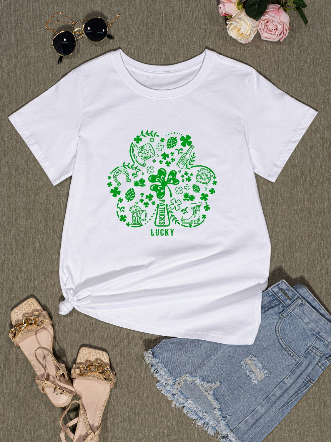 Lucky Clover Round Neck T-Shirt