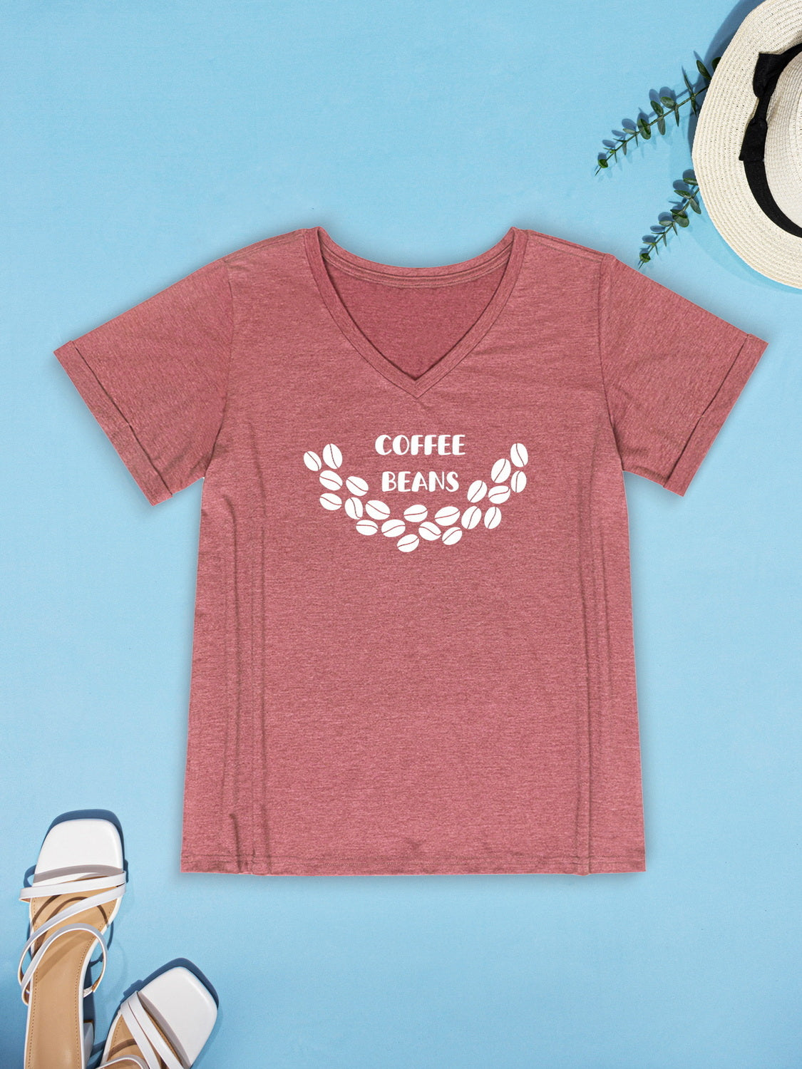 COFFEE BEANS V-Neck Short Sleeve T-Shirt