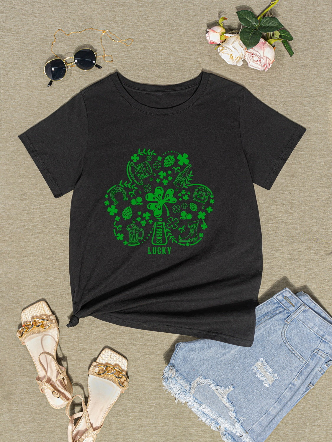 Lucky Clover Round Neck T-Shirt