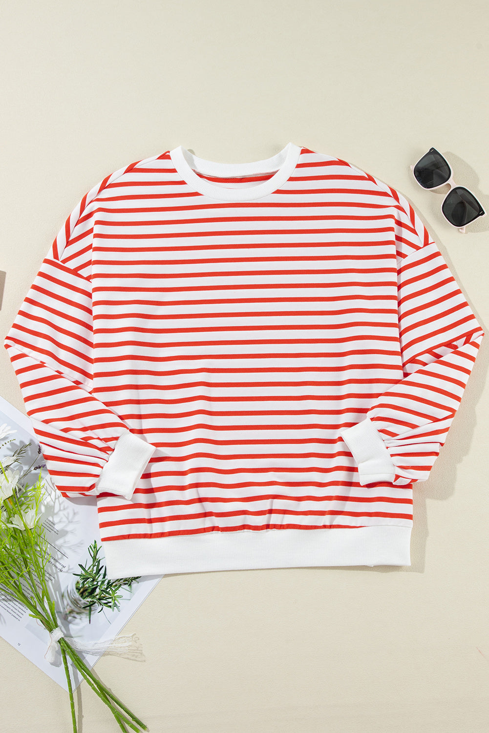 Striped Dropped Shoulder Long Sleeve Sweatshirt