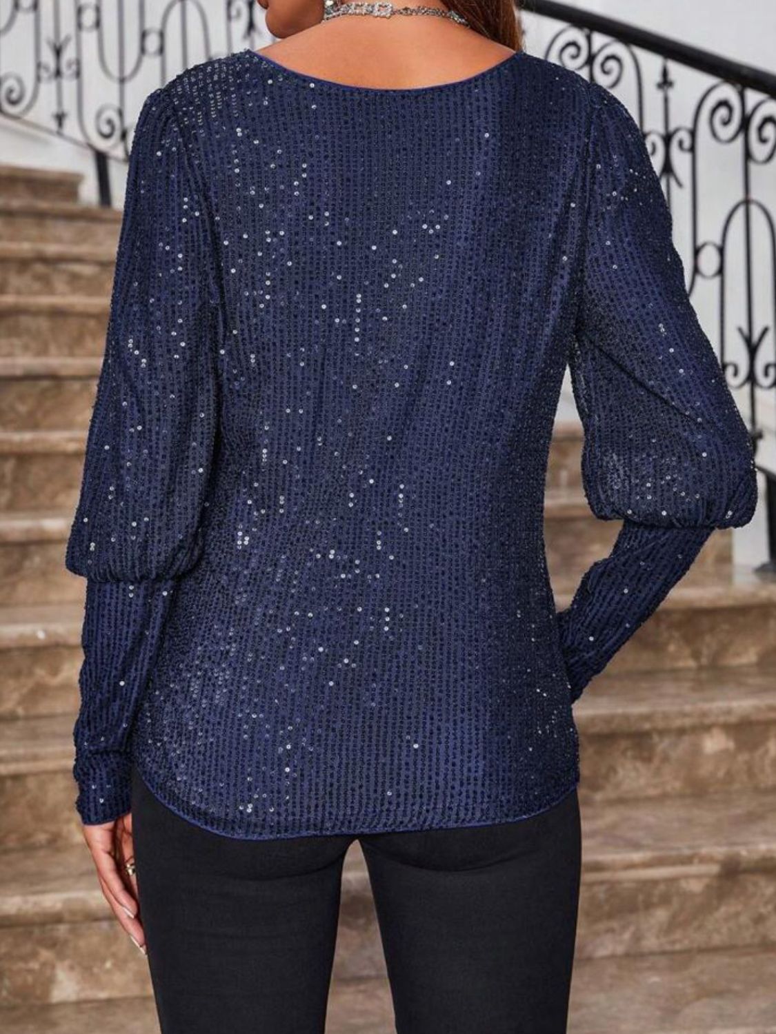 Sequin Boat Neck Long Sleeve Top