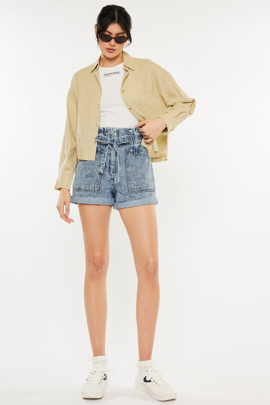 Kancan – Paperbag-Jeansshorts mit ultrahohem Bund