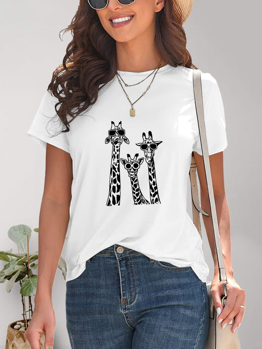 Giraffe Graphic Round Neck T-Shirt