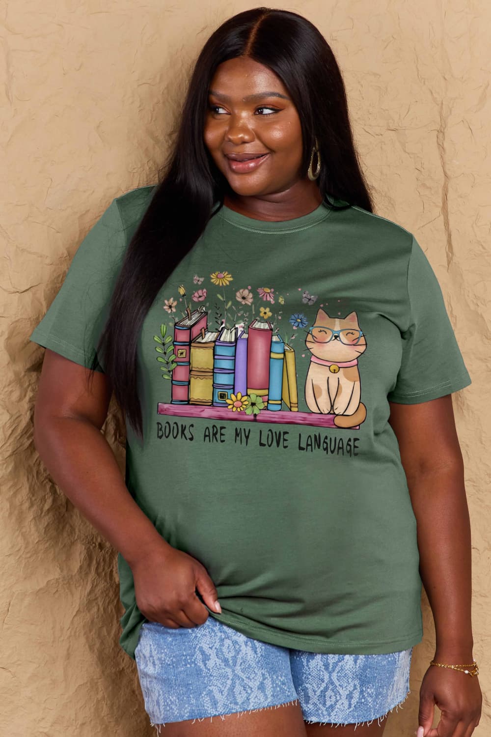 Simply Love Full Size BOOKS ARE MY LOVE LANGUAGE Graphic Cotton Tee