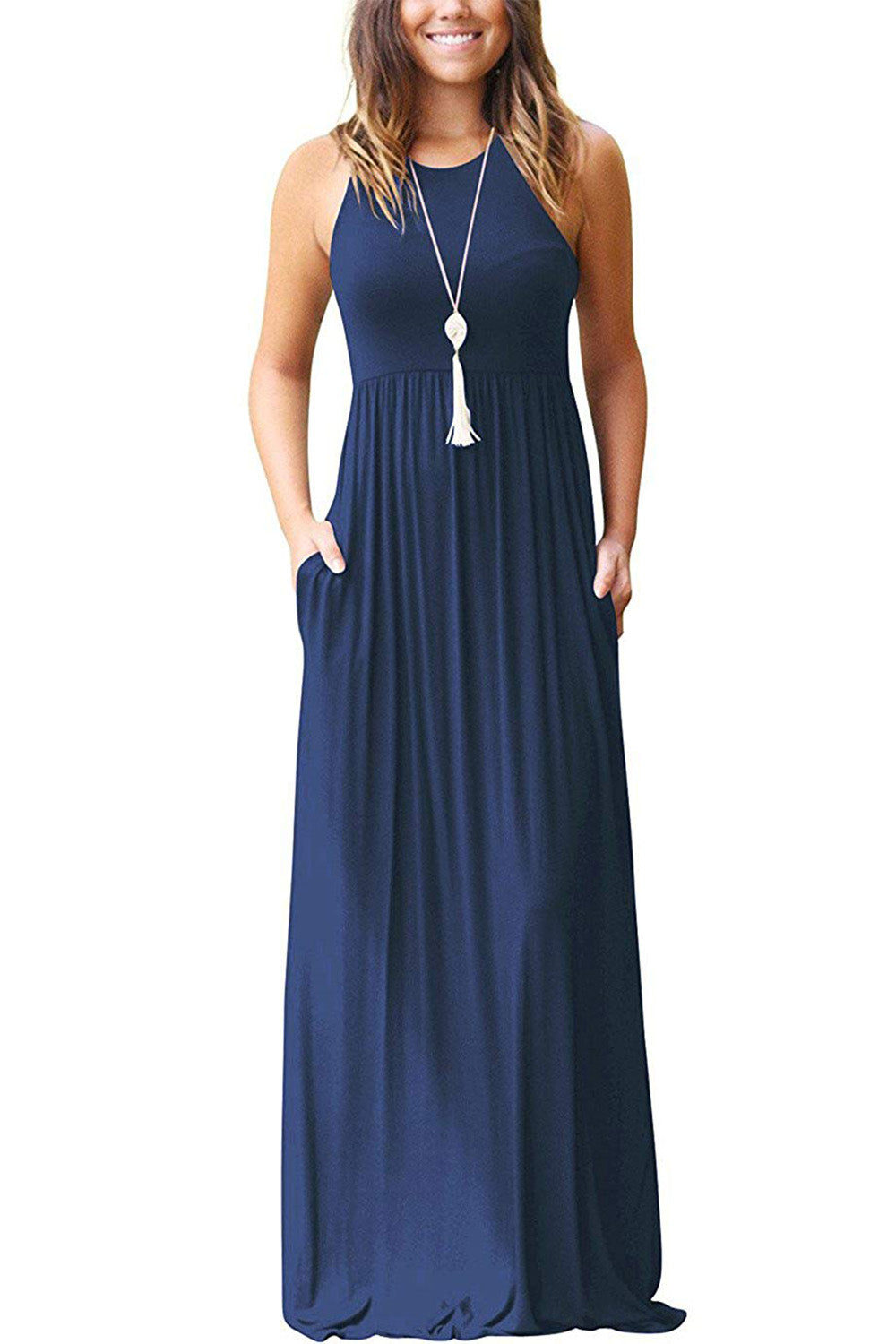 Full Size Grecian Neck Dress with Pockets