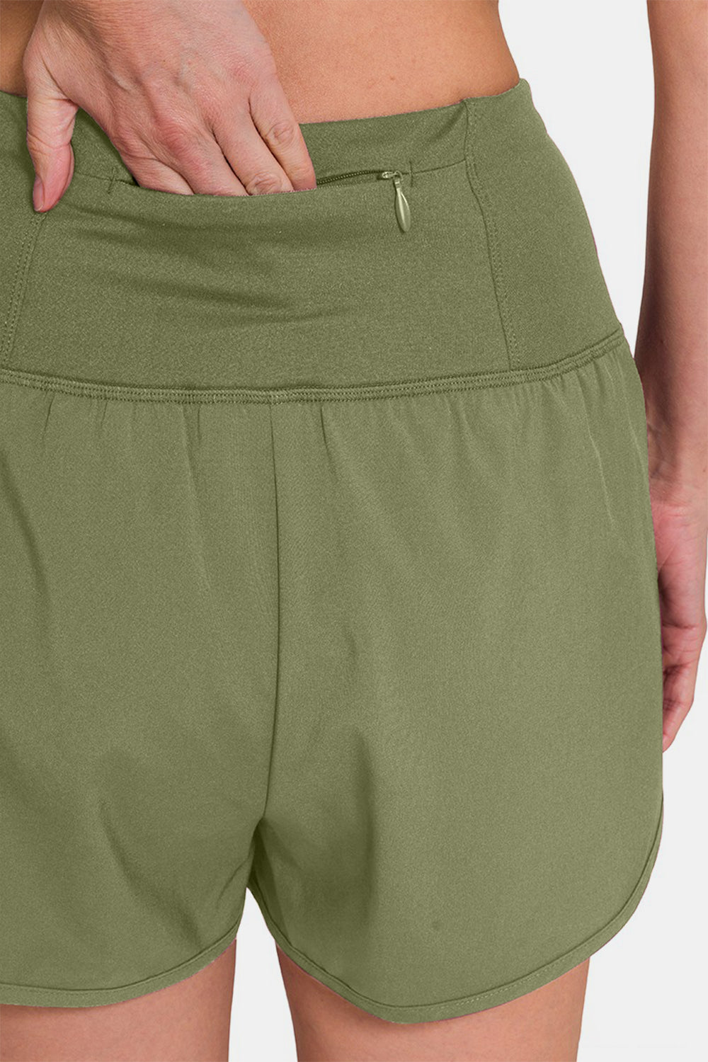 Zenana Aktiv-Shorts mit hoher Taille und Reißverschlusstasche auf der Rückseite