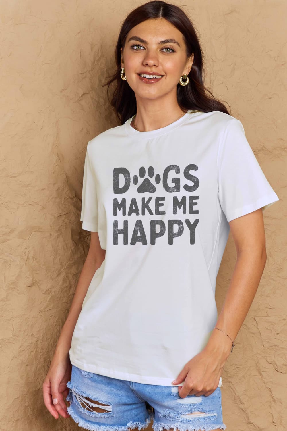 Simply Love Full Size DOGS MAKE ME HAPPY Graphic Cotton T-Shirt