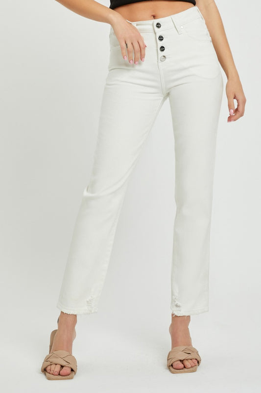 RISEN Full Size Mid-Rise Tummy Control Straight Jeans