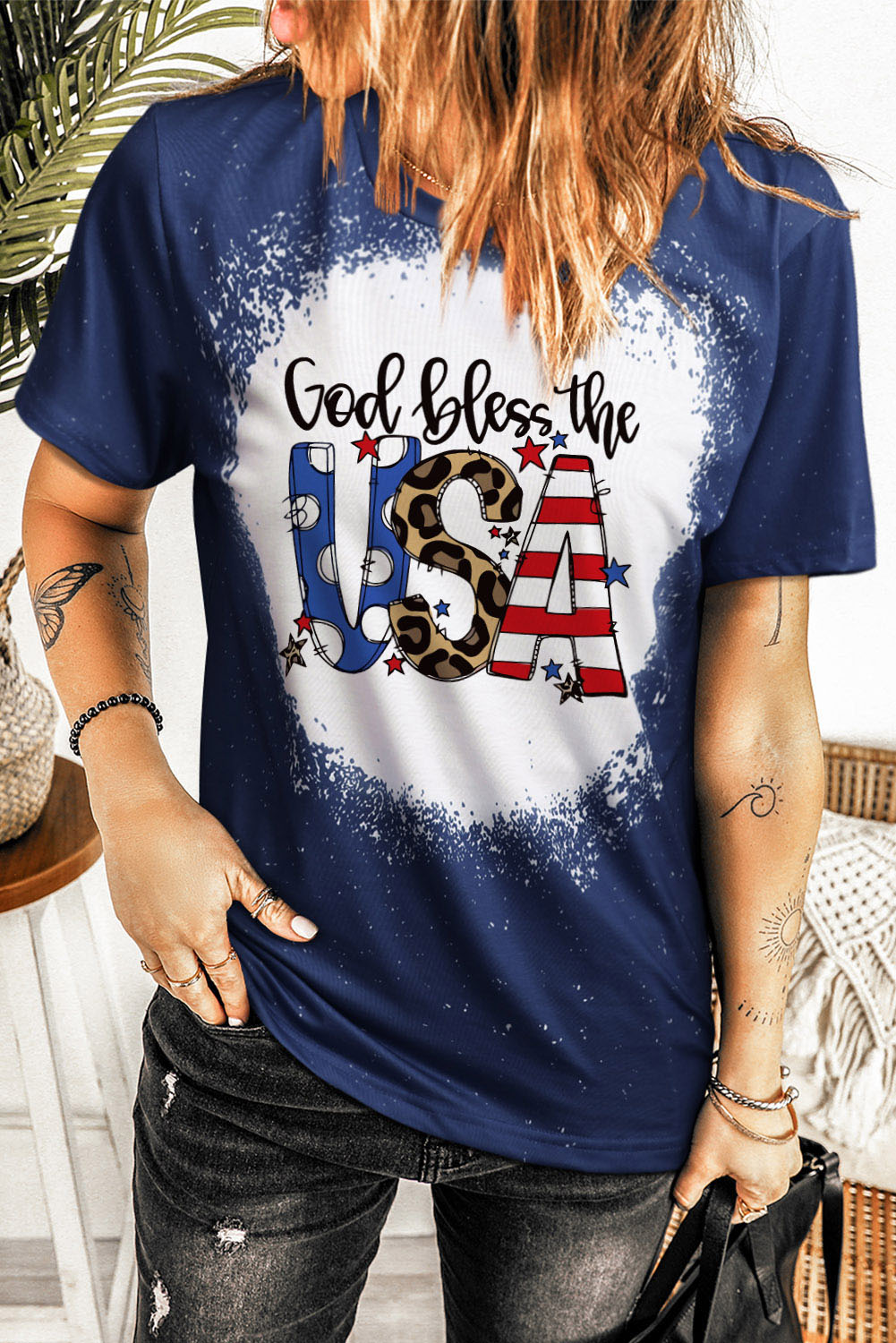 T-Shirt mit Aufdruck „GOTT BLESS THE USA“