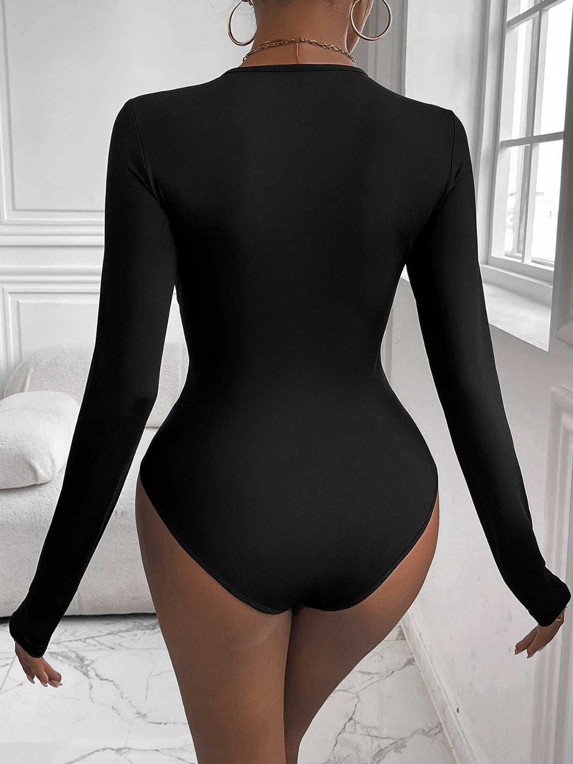 Perfee Twisted Round Neck Long Sleeve Bodysuit