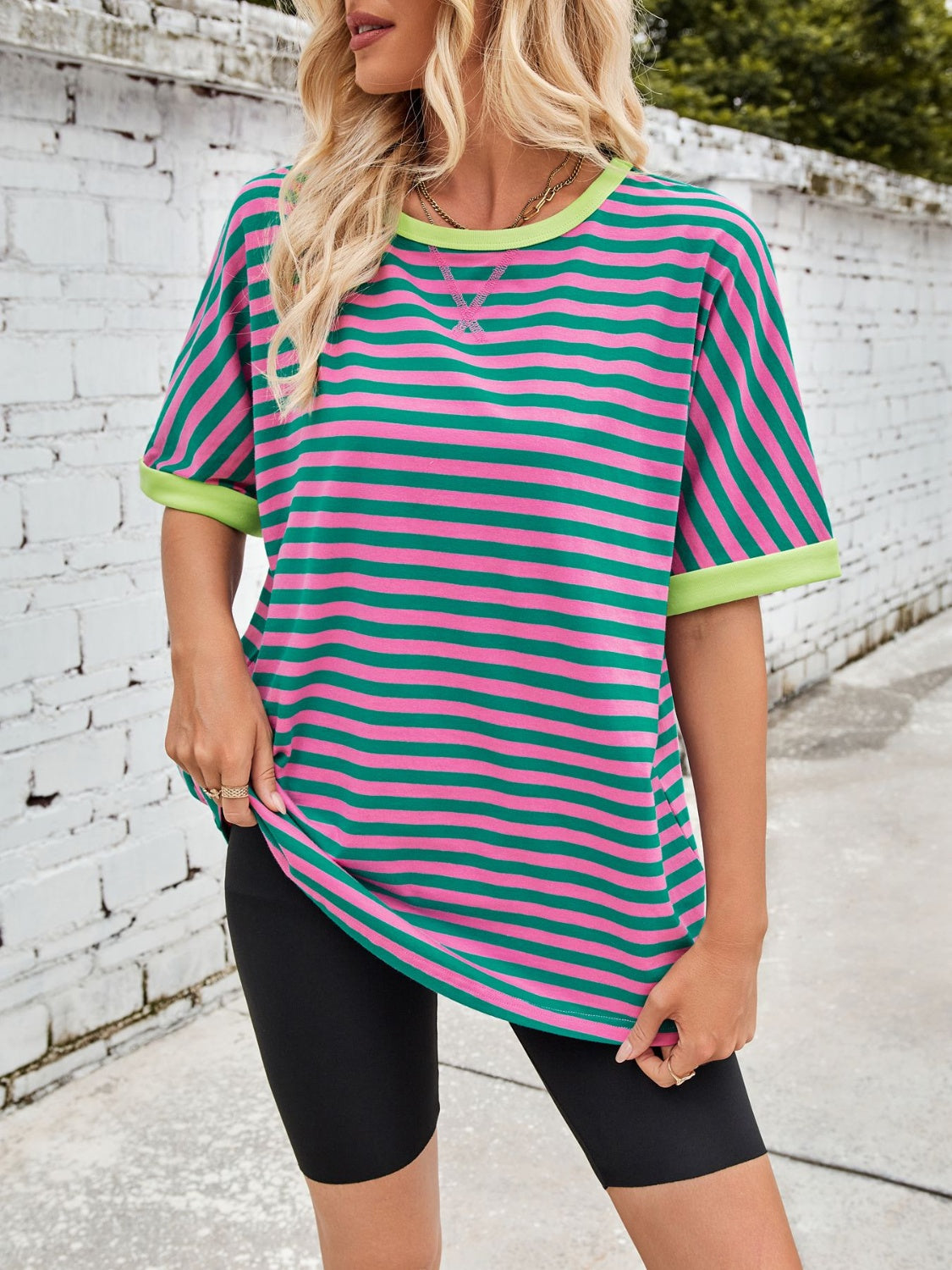 Lovelet Striped Round Neck Half Sleeve T-Shirt