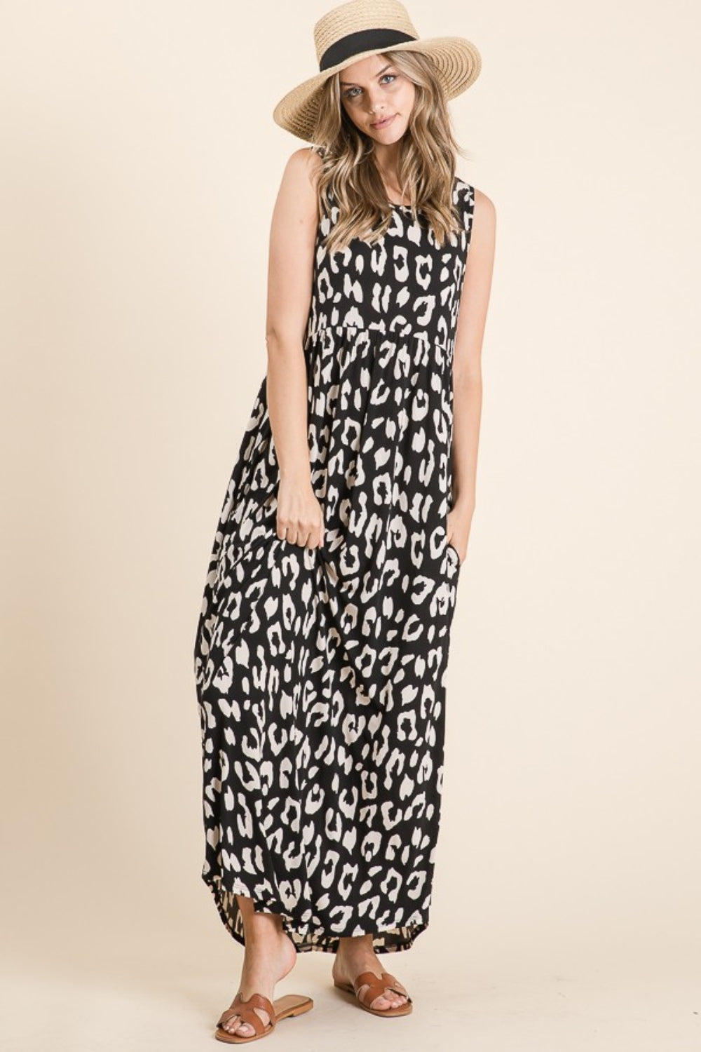 BOMBOM Leopard Maxi Dress with Pockets