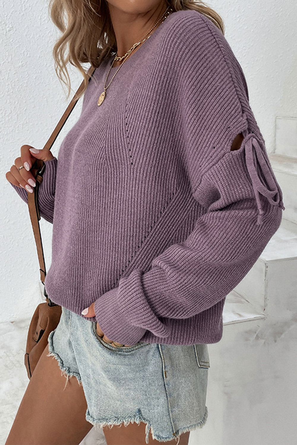 Round Neck Dropped Shoulder Sweater