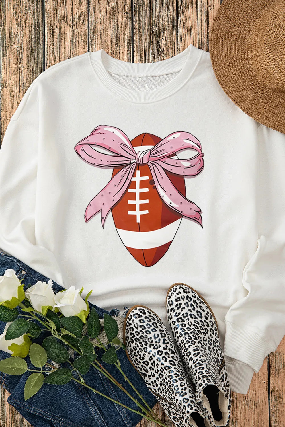 Football Round Neck Long Sleeve Sweatshirt