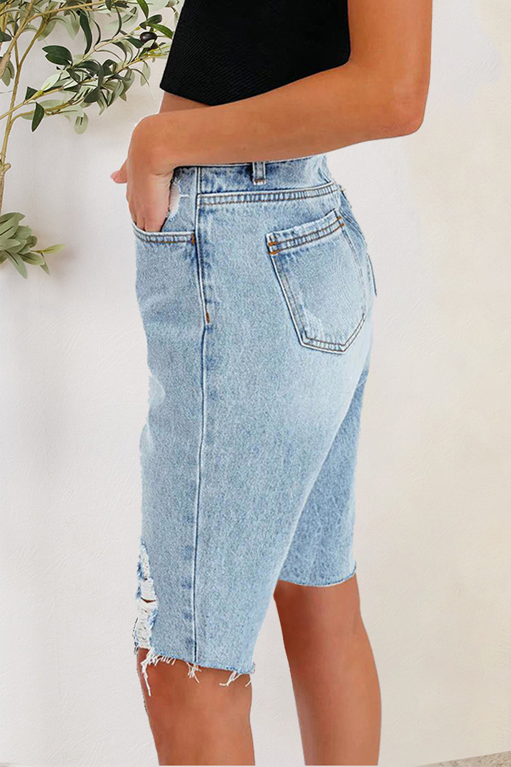 Distressed-Jeansshorts mit Taschen