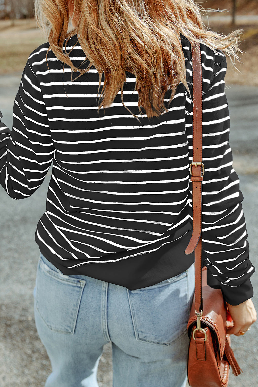 Striped Round Neck Long Sleeve Sweatshirt