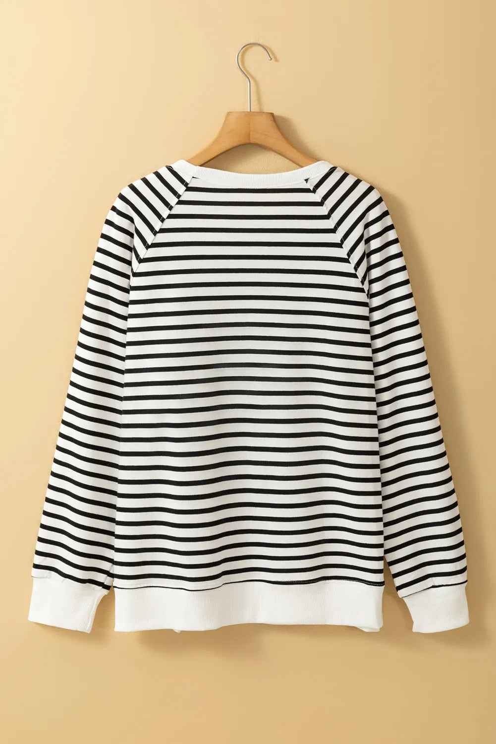 Slit Striped Round Neck Long Sleeve Sweatshirt