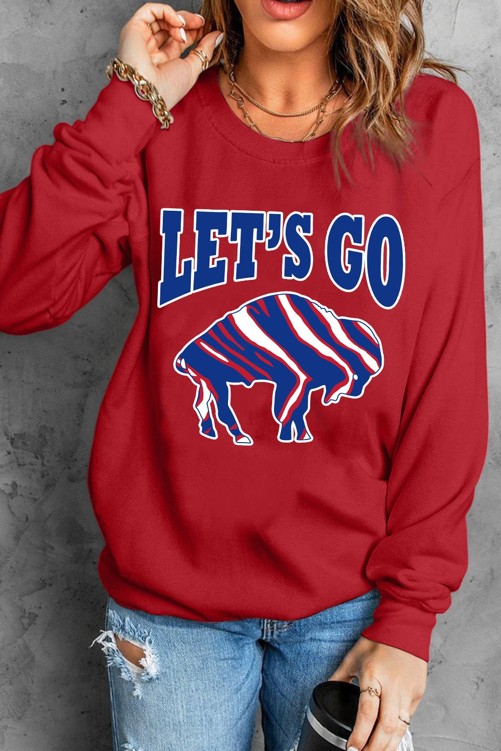 LET'S GO Graphic Round Neck Sweatshirt