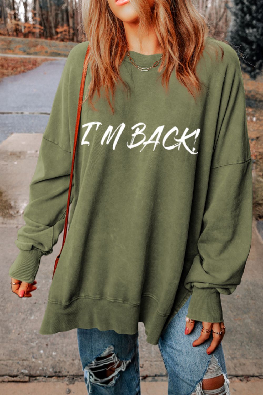 I'M BACK Round Neck Dropped Shoulder Sweatshirt