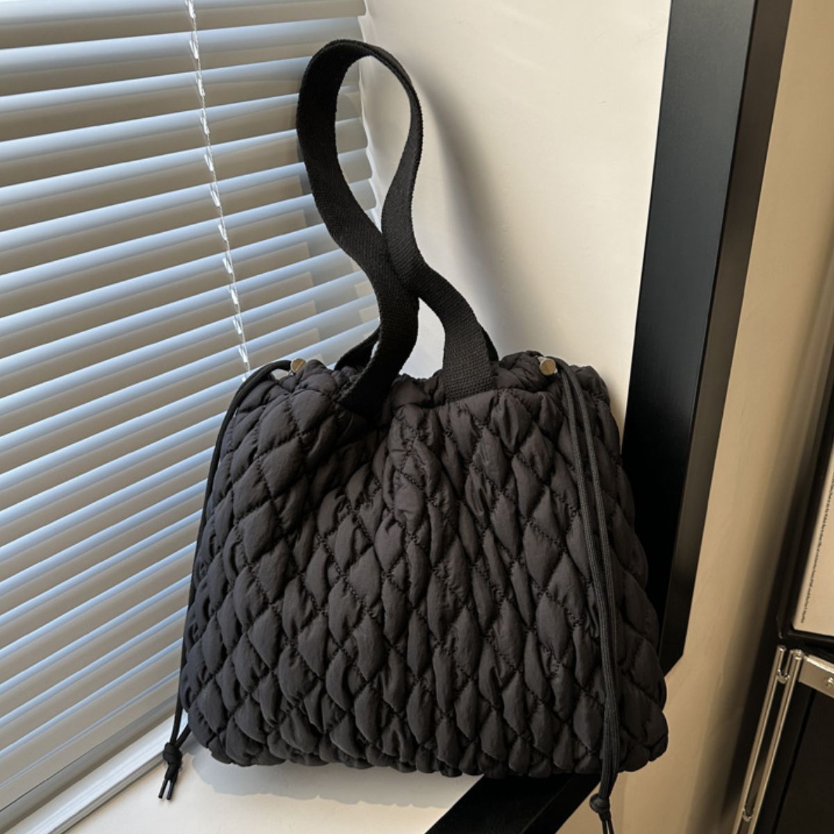 Drawstring Bubble Texture Tote Bag