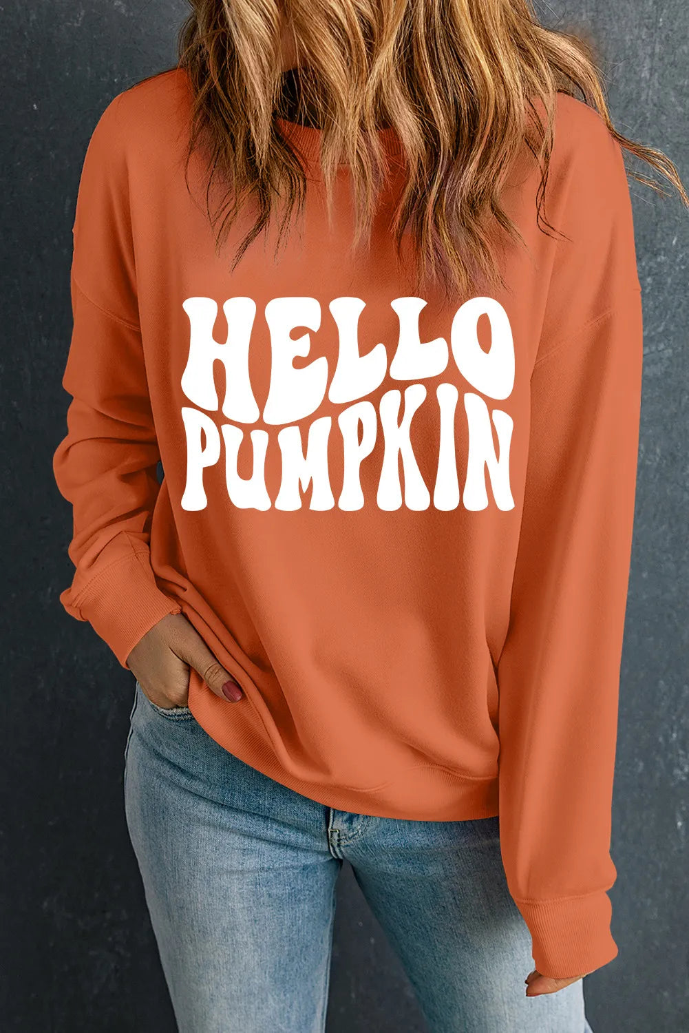 Letter Graphic Round Neck Long Sleeve Sweatshirt